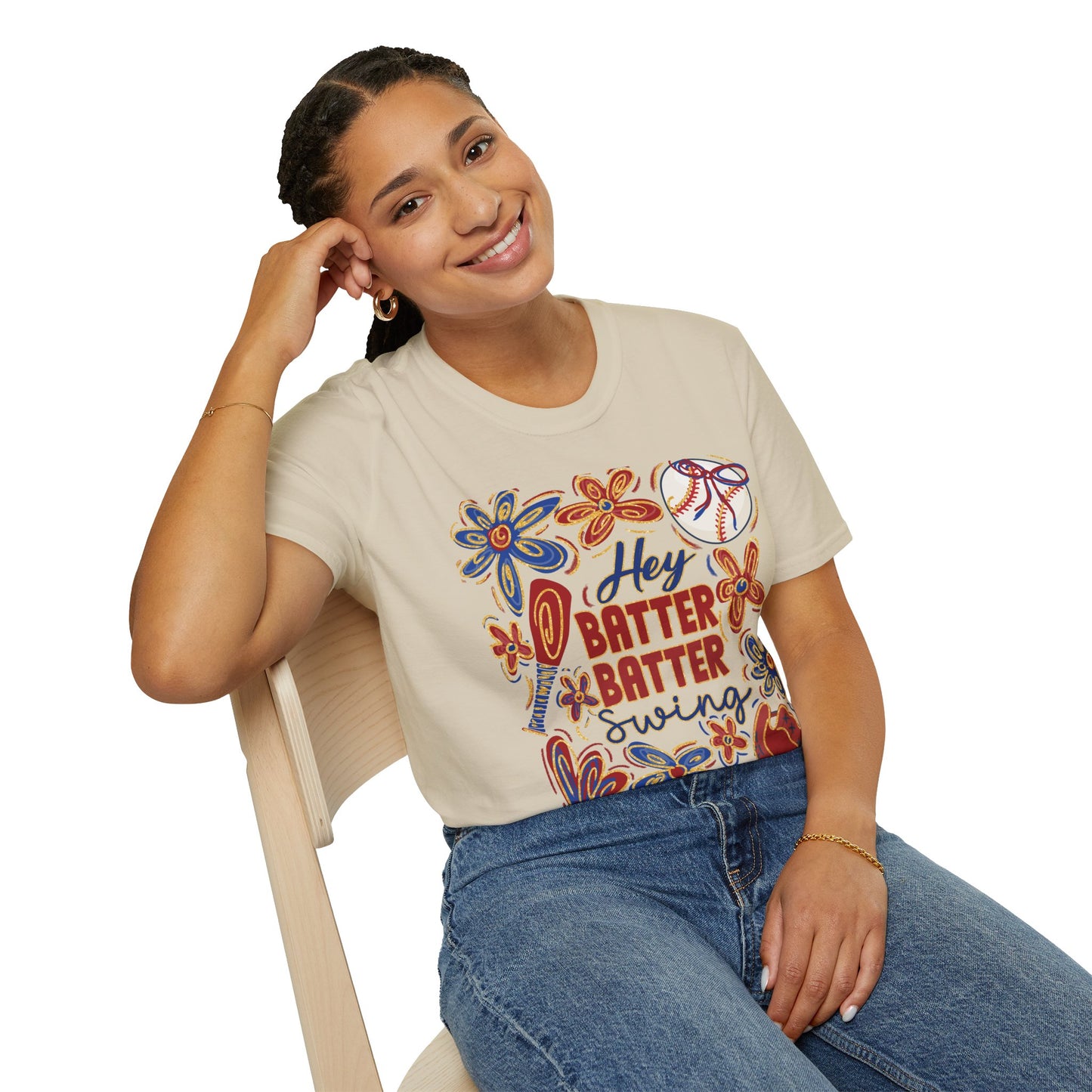 Hey Batter Batter Swing Unisex Softstyle T-Shirt - Perfect for Baseball Fans