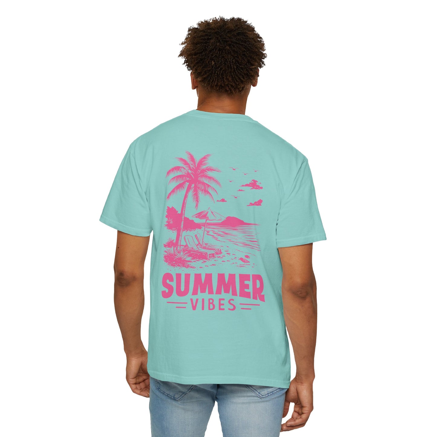 Summer Vibes Unisex Garment-Dyed T-shirt - Retro Beach Graphic