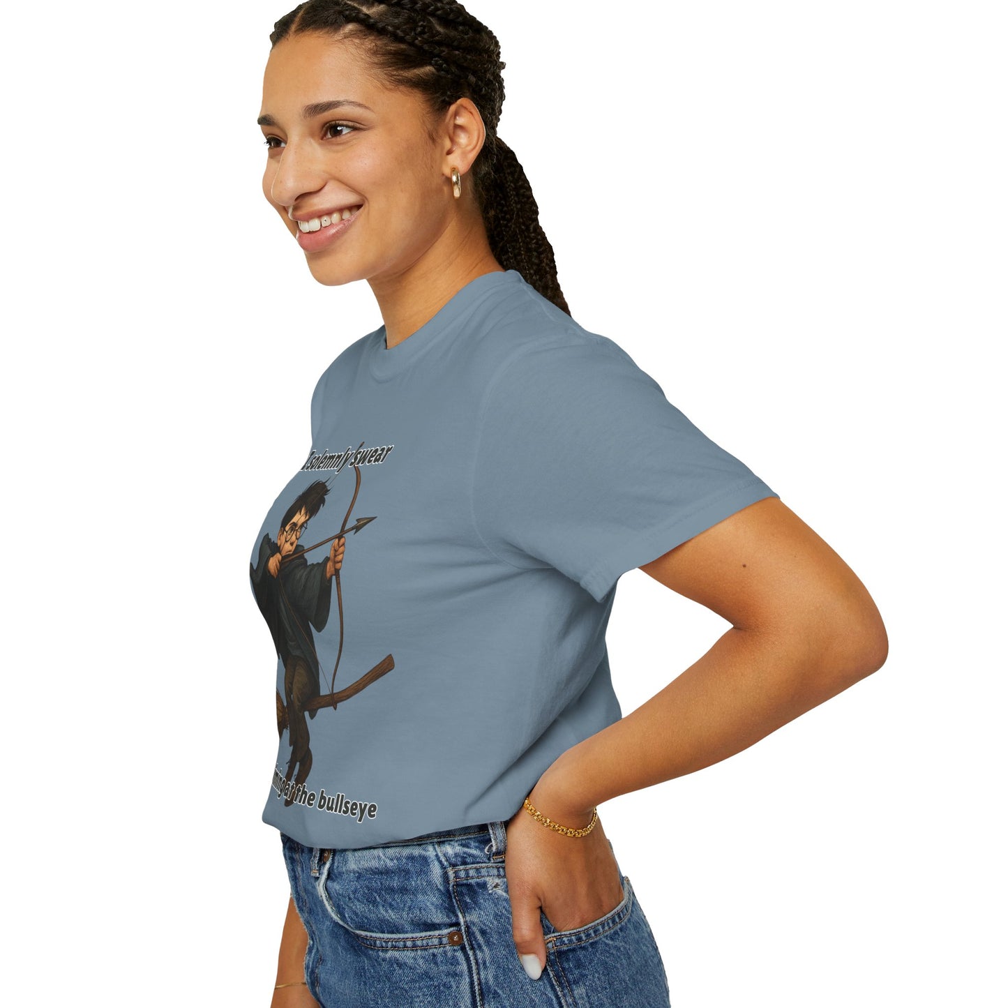 Humorous Wizard Archery T-Shirt, Quirky Gift for Fans, Magic Lover Tee, Cartoon Character Shirt, Ideal for Birthdays & Events