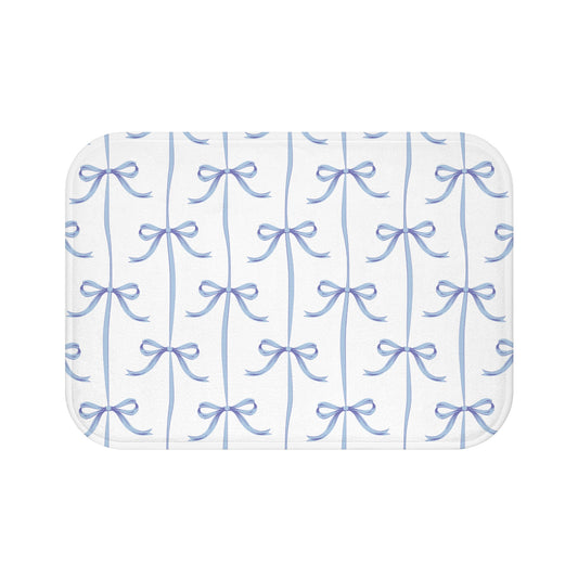 Blue Bow Pattern Bath Mat - Elegant Bathroom Decor
