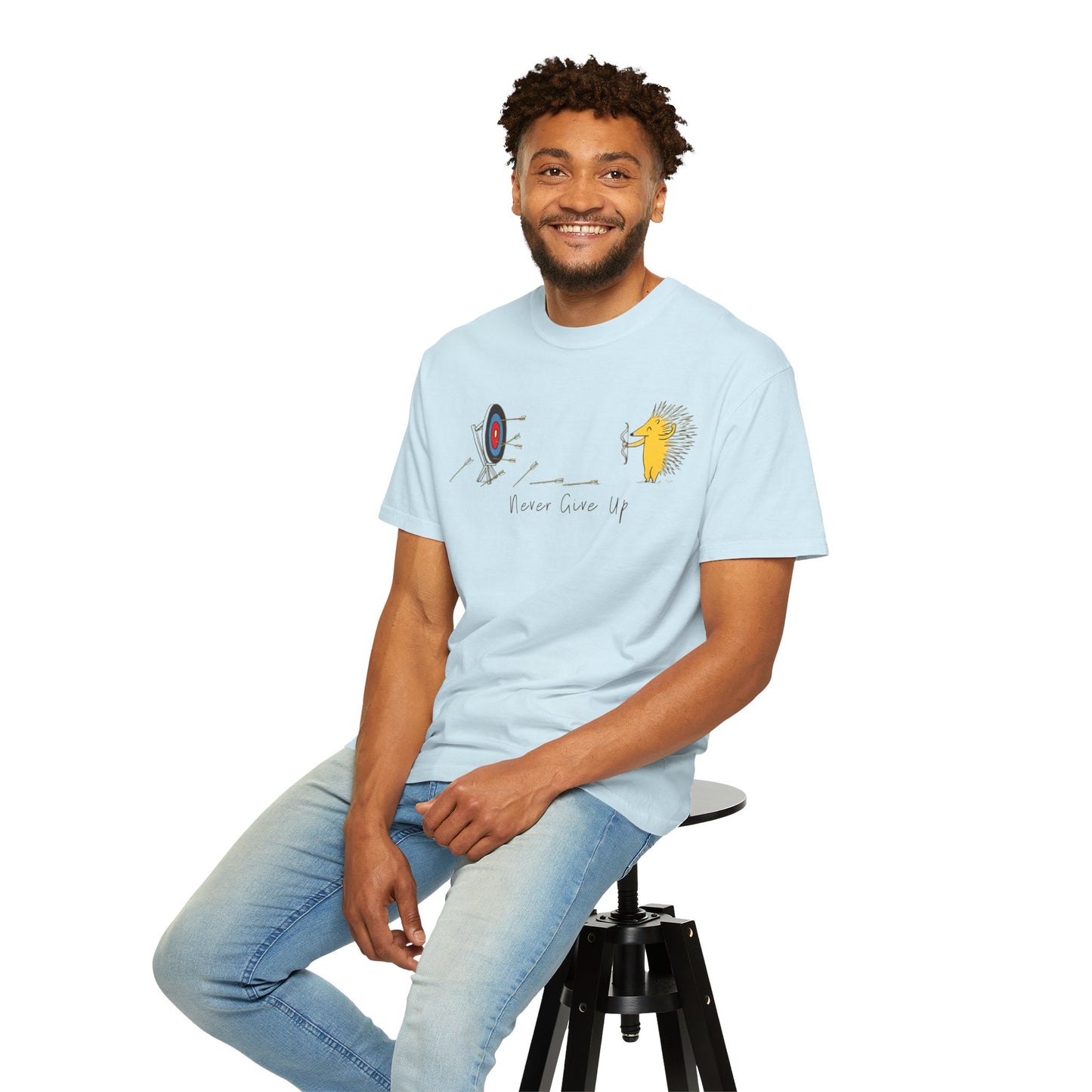 Motivational T-Shirt with Hedgehog Design, Unisex Graphic Tee, Gift for Friends, 'Never Give Up' Apparel, Perfect for Casual Wear, [...]