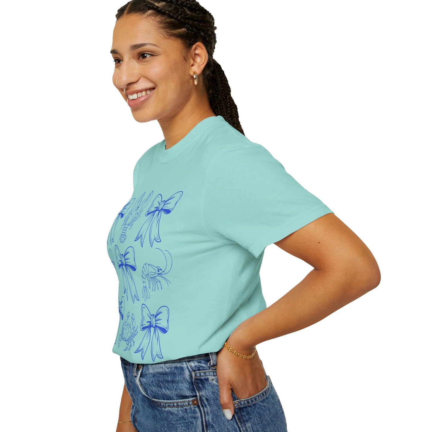 Coastal Charm Unisex Garment-Dyed T-Shirt with Nautical Bows