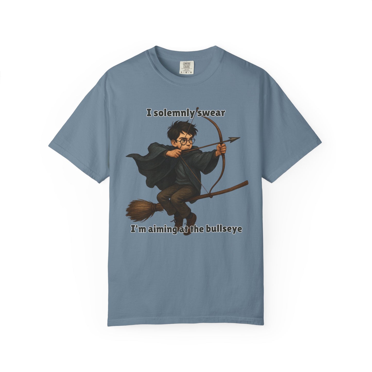 Humorous Wizard Archery T-Shirt, Quirky Gift for Fans, Magic Lover Tee, Cartoon Character Shirt, Ideal for Birthdays & Events
