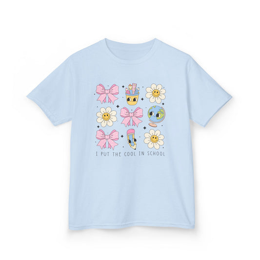 Kids Cool in School Tee - Fun Cotton Shirt with Bows and Flowers