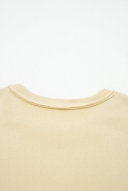Pale Khaki Floral Applique Baggy Pullover Sweatshirt