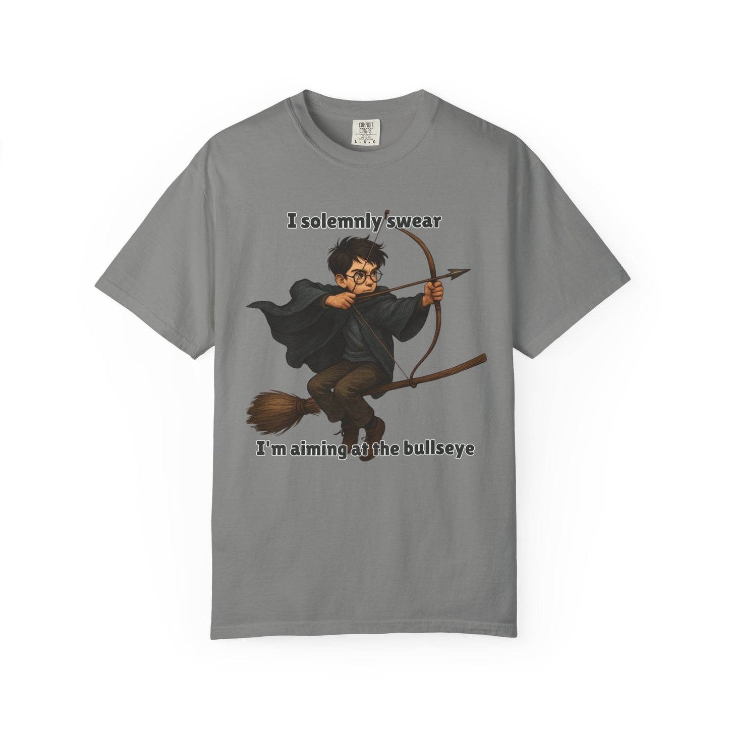 Humorous Wizard Archery T-Shirt, Quirky Gift for Fans, Magic Lover Tee, Cartoon Character Shirt, Ideal for Birthdays & Events