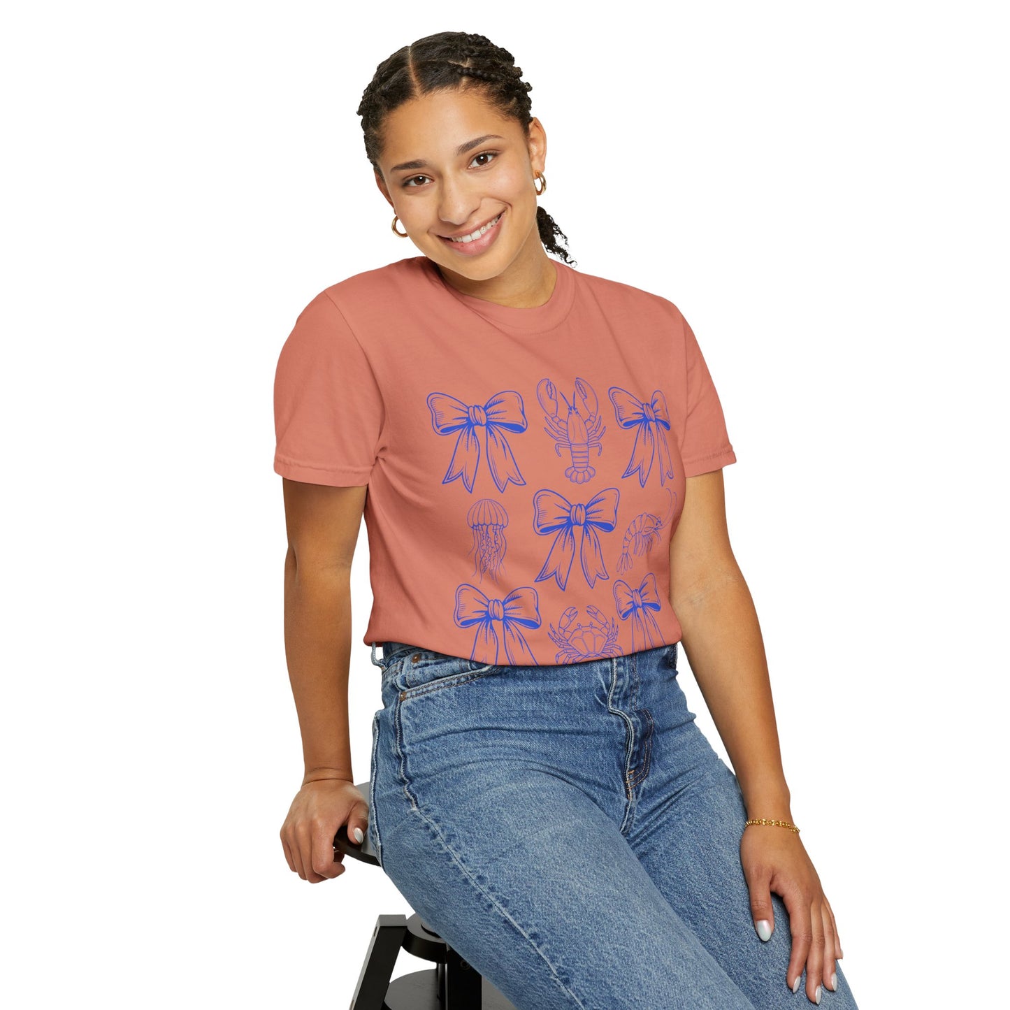 Coastal Charm Unisex Garment-Dyed T-Shirt with Nautical Bows