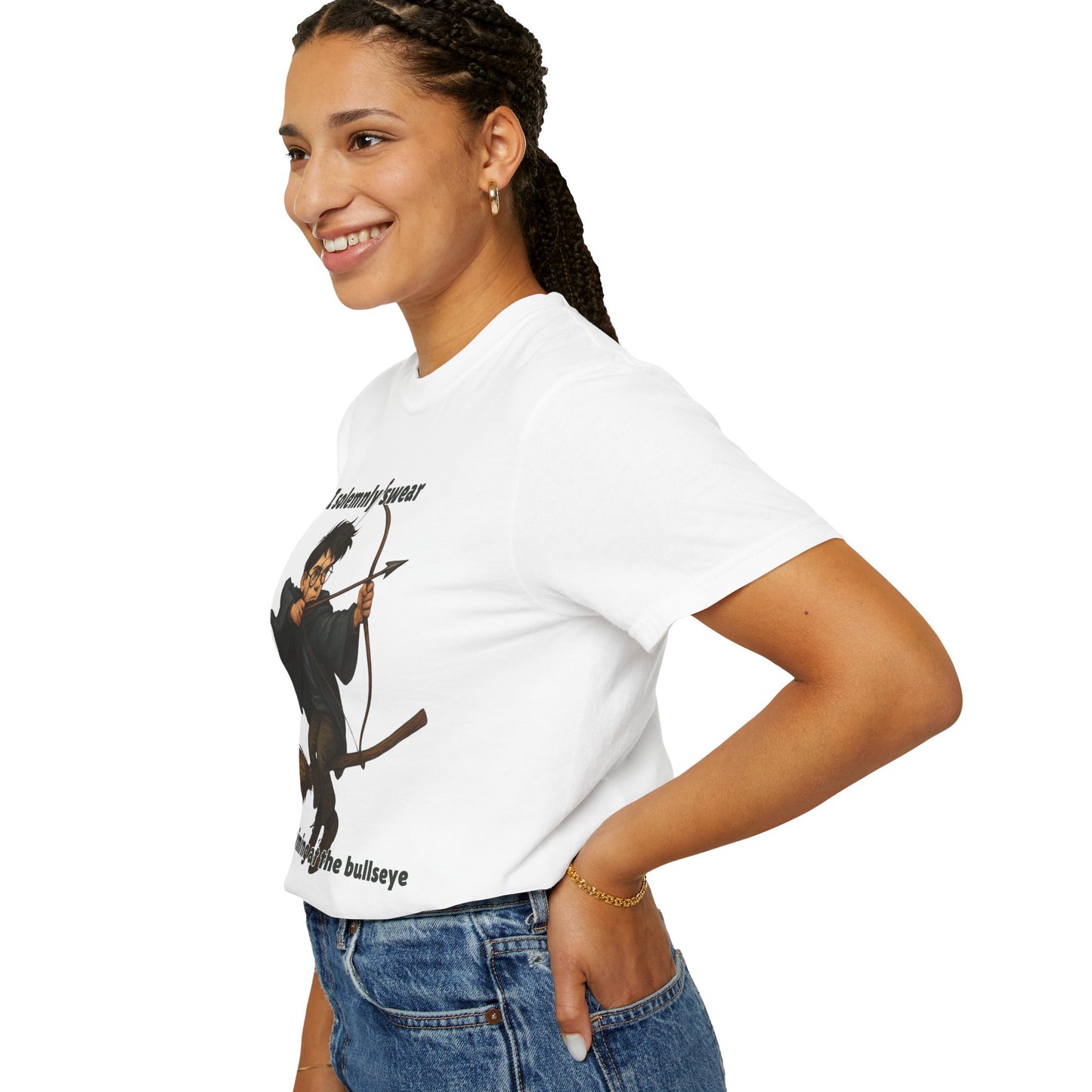Humorous Wizard Archery T-Shirt, Quirky Gift for Fans, Magic Lover Tee, Cartoon Character Shirt, Ideal for Birthdays & Events