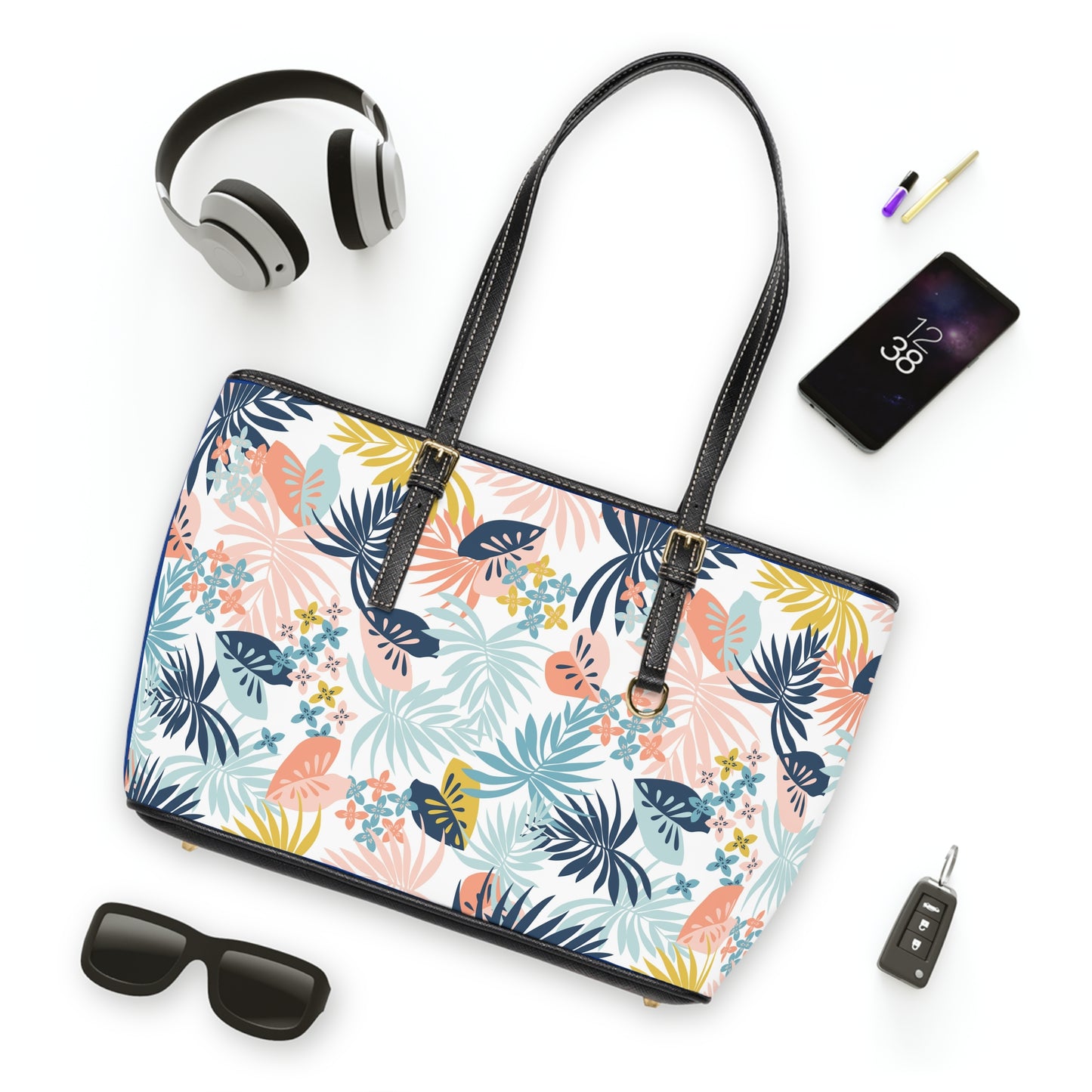 Tropical Floral Leather Shoulder Bag - Stylish Tote for Summer Adventures