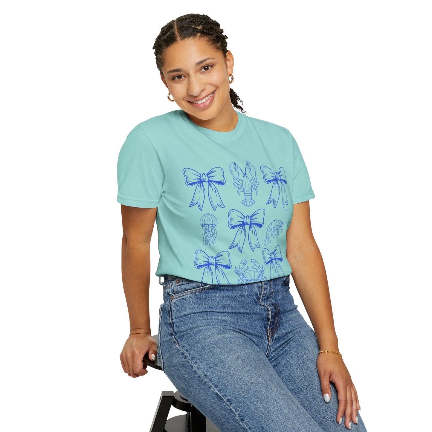 Coastal Charm Unisex Garment-Dyed T-Shirt with Nautical Bows