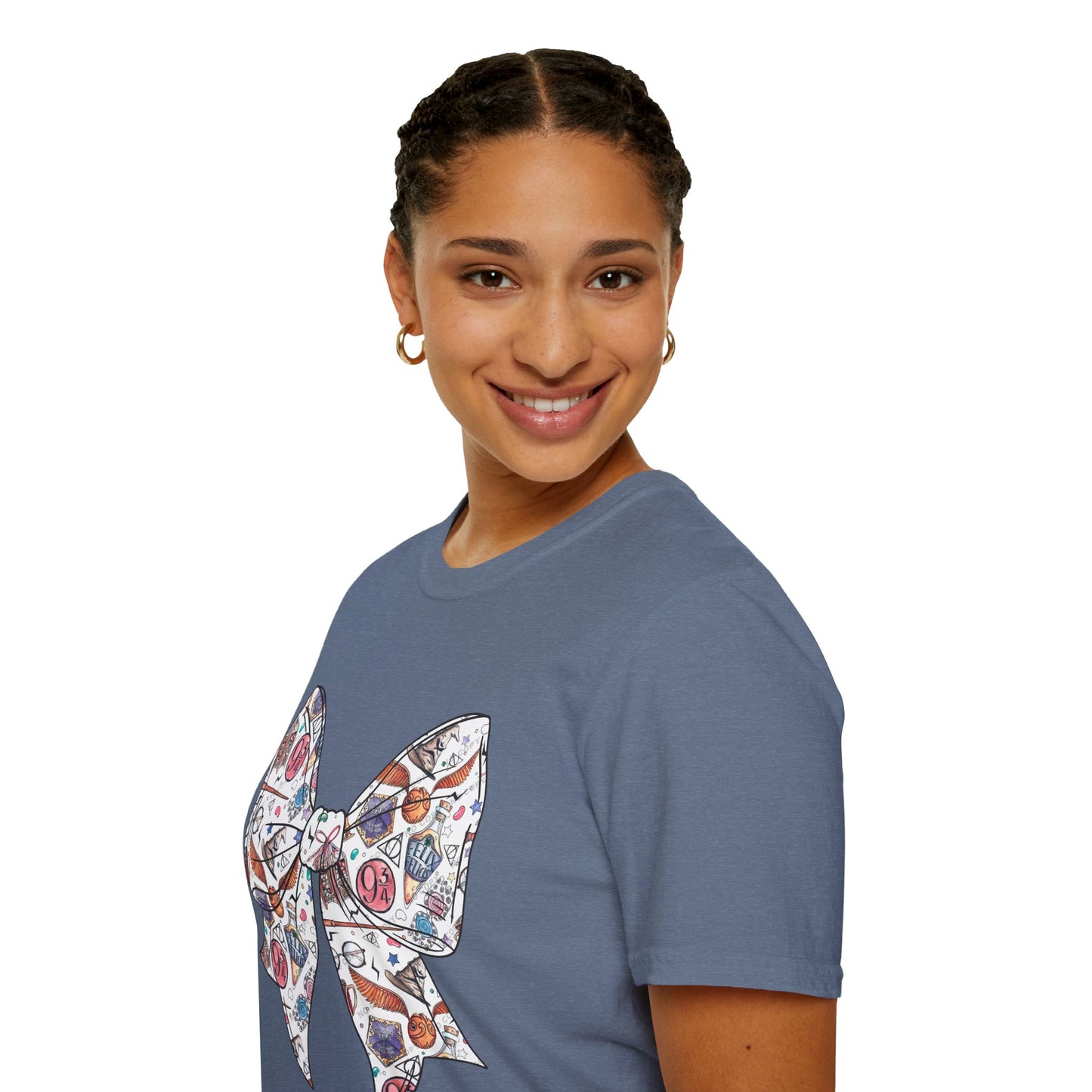 Colorful Magical Bow Tee - Unisex Softstyle T-Shirt, Harry Potter Shirt, Wizard Graphic Top, Hogwarts Tee, Magical Theme T-Shirt for Fans