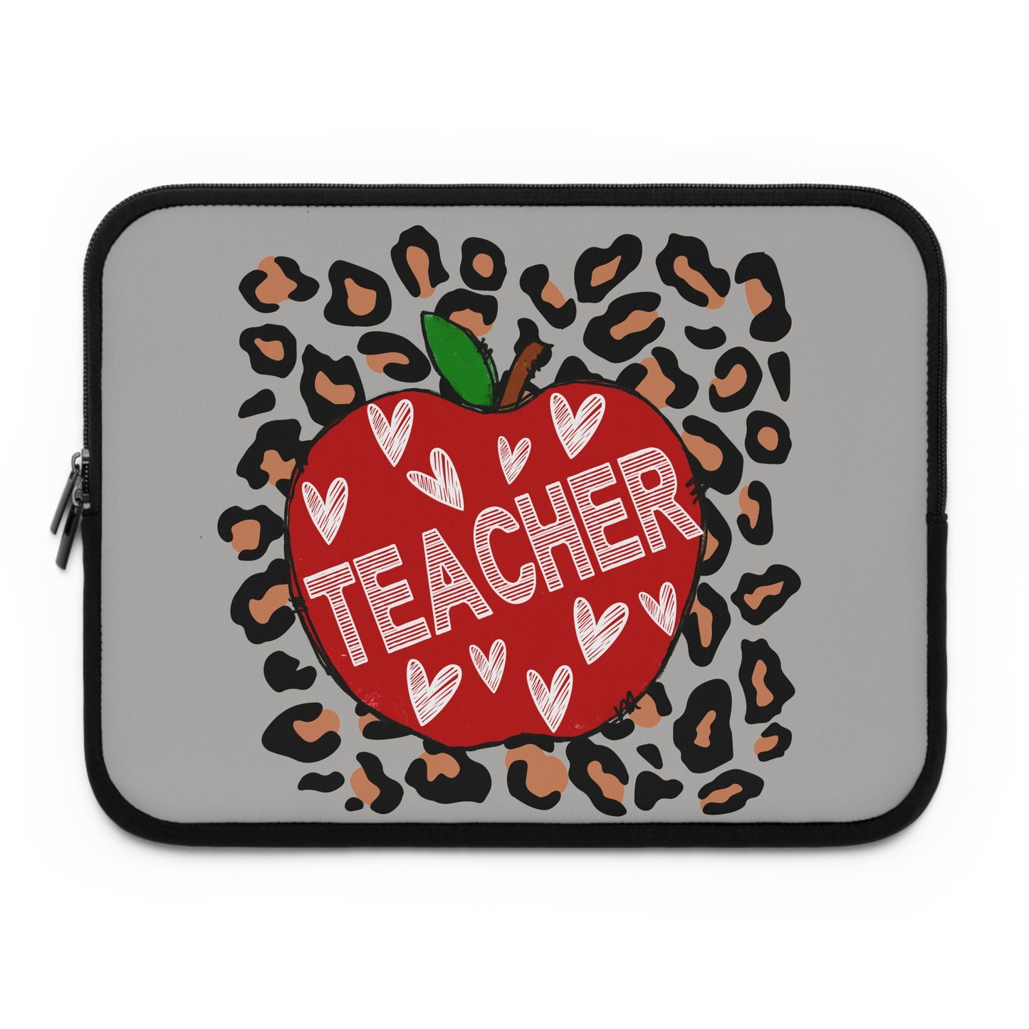 Teacher Laptop Sleeve with Leopard Print and Apple Design