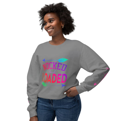 Nocked and Loaded Unisex Lightweight Crewneck Sweatshirt With Bows on Sleeves