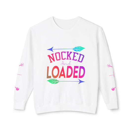 Nocked and Loaded Unisex Lightweight Crewneck Sweatshirt With Bows on Sleeves