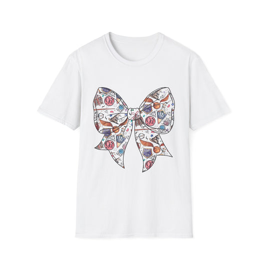 Colorful Magical Bow Tee - Unisex Softstyle T-Shirt, Harry Potter Shirt, Wizard Graphic Top, Hogwarts Tee, Magical Theme T-Shirt for Fans