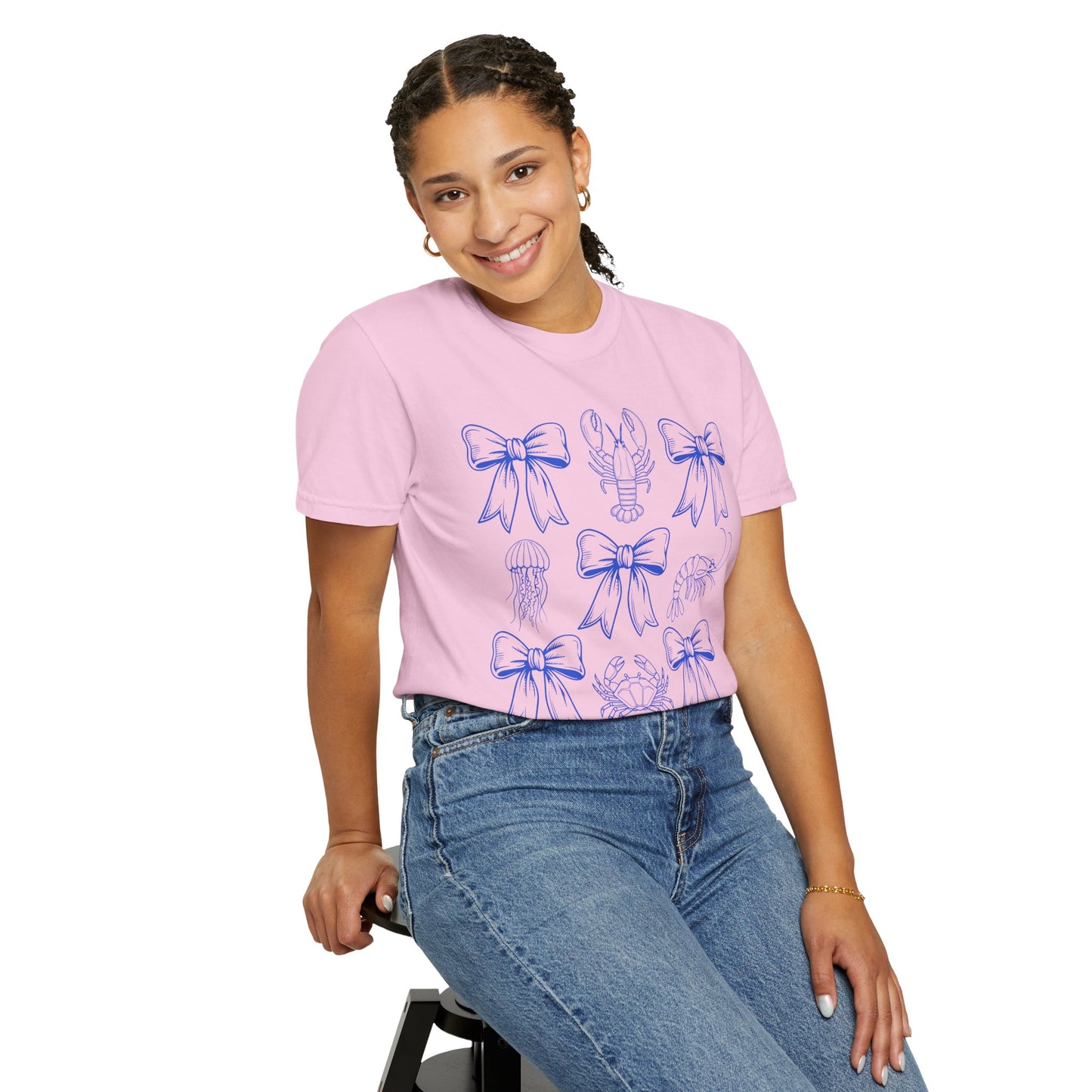 Coastal Charm Unisex Garment-Dyed T-Shirt with Nautical Bows