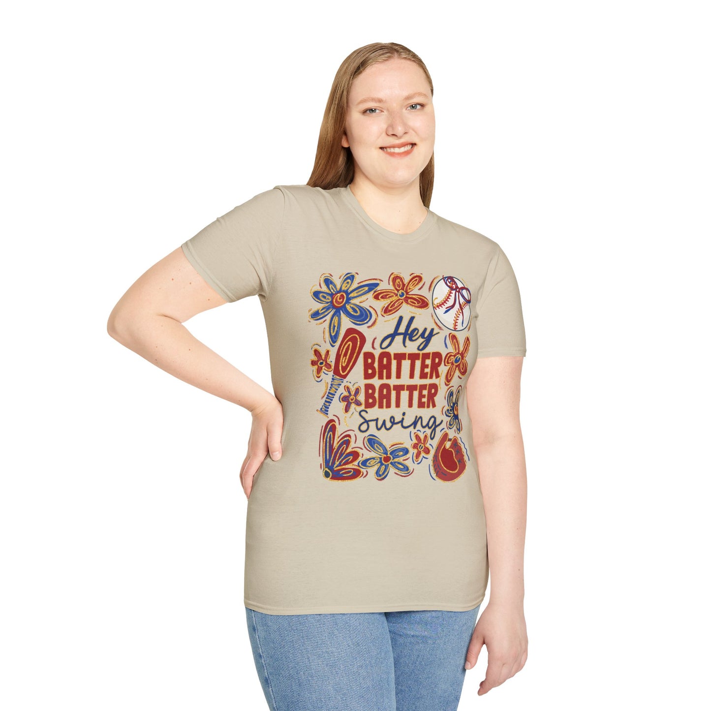 Hey Batter Batter Swing Unisex Softstyle T-Shirt - Perfect for Baseball Fans