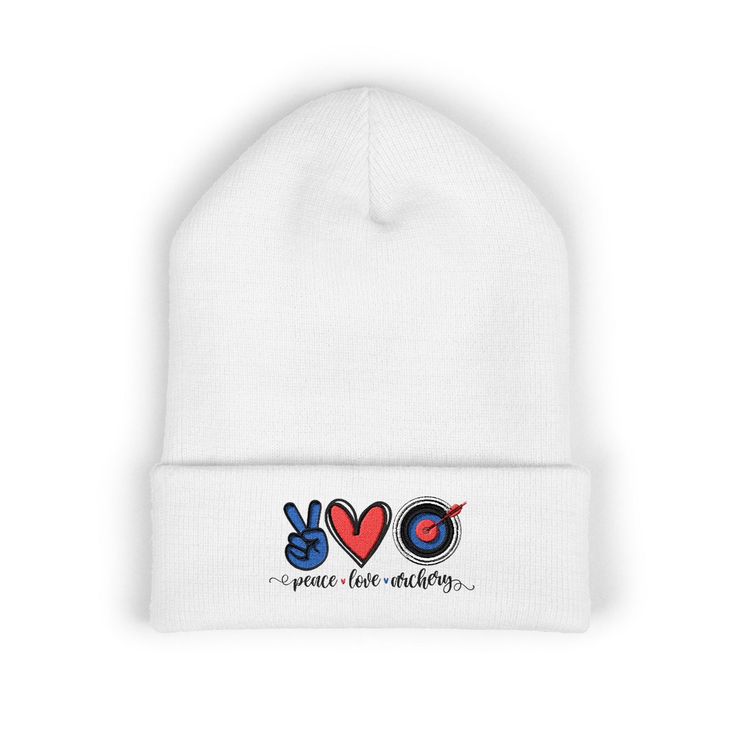 Embroidered Peace and Love Archery Cuffed Beanie | Cozy Winter Hat | Gift for Friends | Fashion Accessory | Trendy Headwear