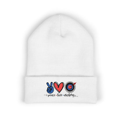Embroidered Peace and Love Archery Cuffed Beanie | Cozy Winter Hat | Gift for Friends | Fashion Accessory | Trendy Headwear