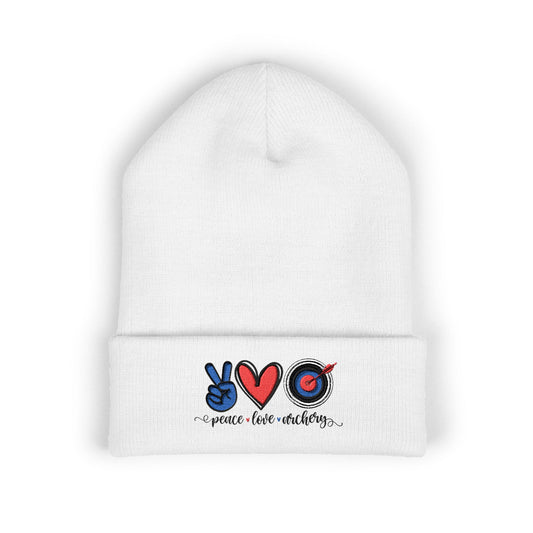 Embroidered Peace and Love Archery Cuffed Beanie | Cozy Winter Hat | Gift for Friends | Fashion Accessory | Trendy Headwear