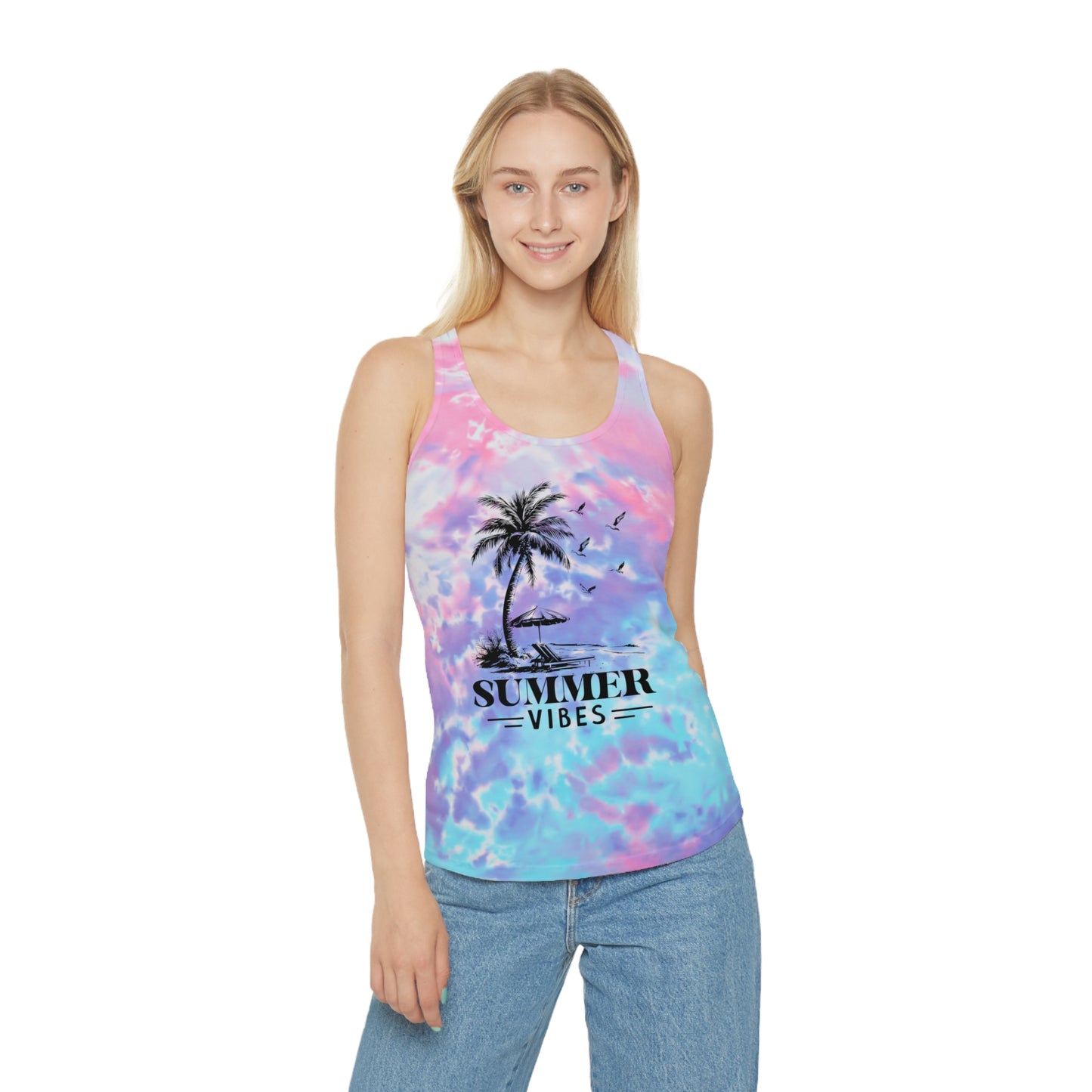 Summer Vibes Tie Dye Racerback Tank Top for Beach Days