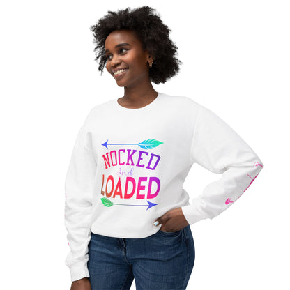 Nocked and Loaded Unisex Lightweight Crewneck Sweatshirt With Bows on Sleeves