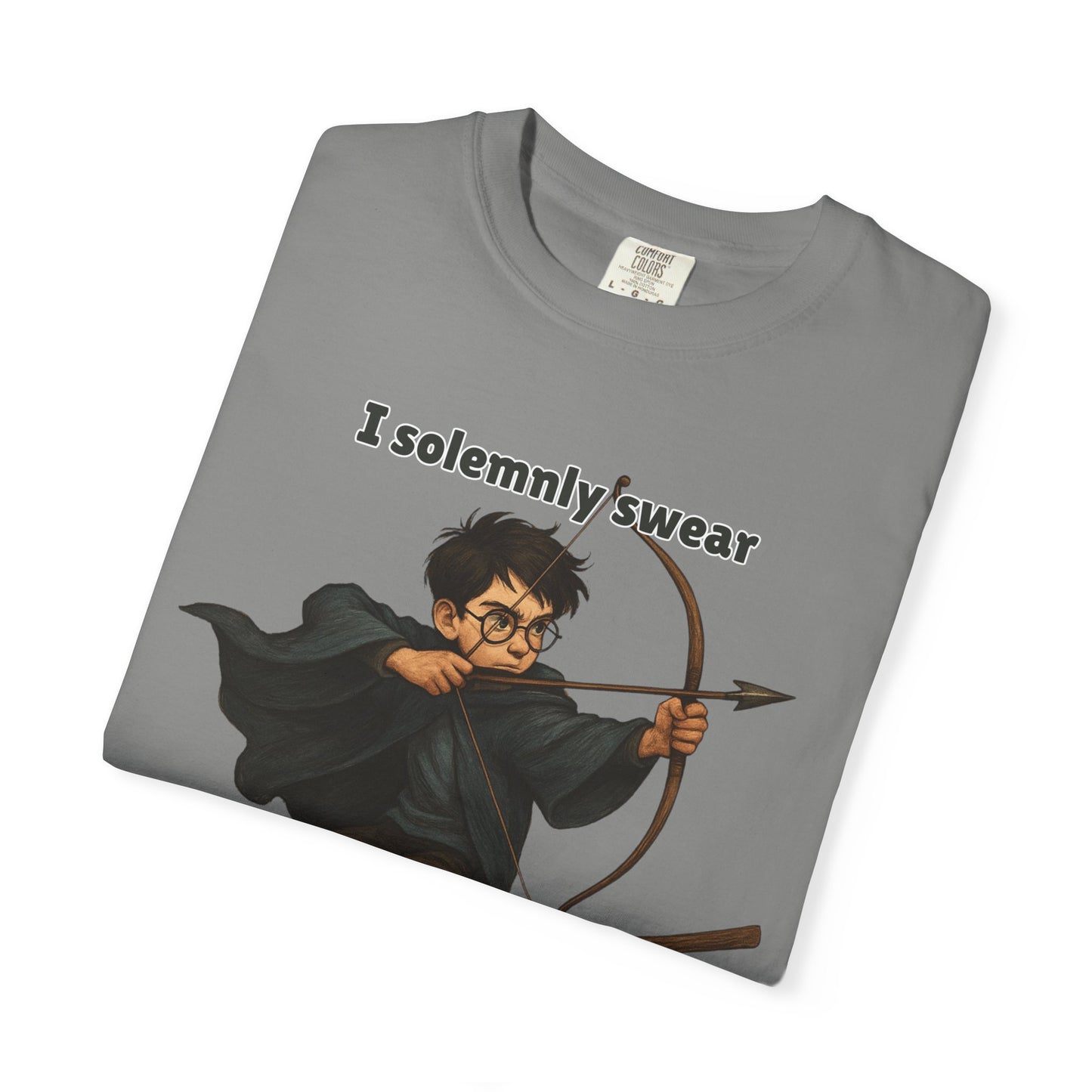 Humorous Wizard Archery T-Shirt, Quirky Gift for Fans, Magic Lover Tee, Cartoon Character Shirt, Ideal for Birthdays & Events