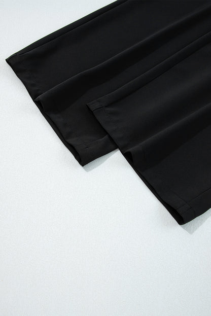 Black Pleated Detail Pull On High Elastic Waist Loose Straight Pants