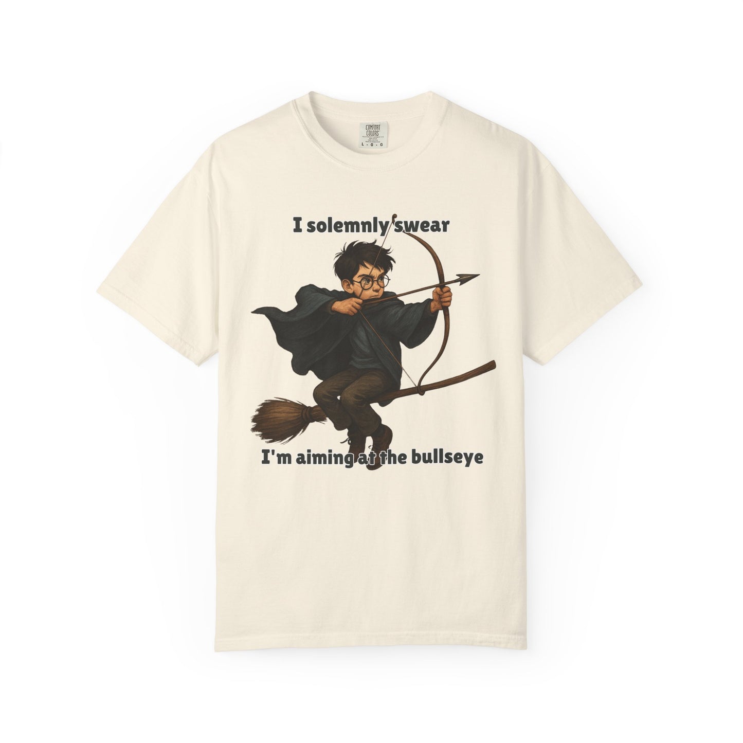 Humorous Wizard Archery T-Shirt, Quirky Gift for Fans, Magic Lover Tee, Cartoon Character Shirt, Ideal for Birthdays & Events