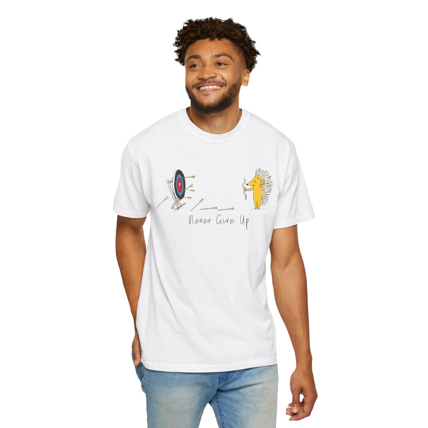 Motivational T-Shirt with Hedgehog Design, Unisex Graphic Tee, Gift for Friends, 'Never Give Up' Apparel, Perfect for Casual Wear, [...]