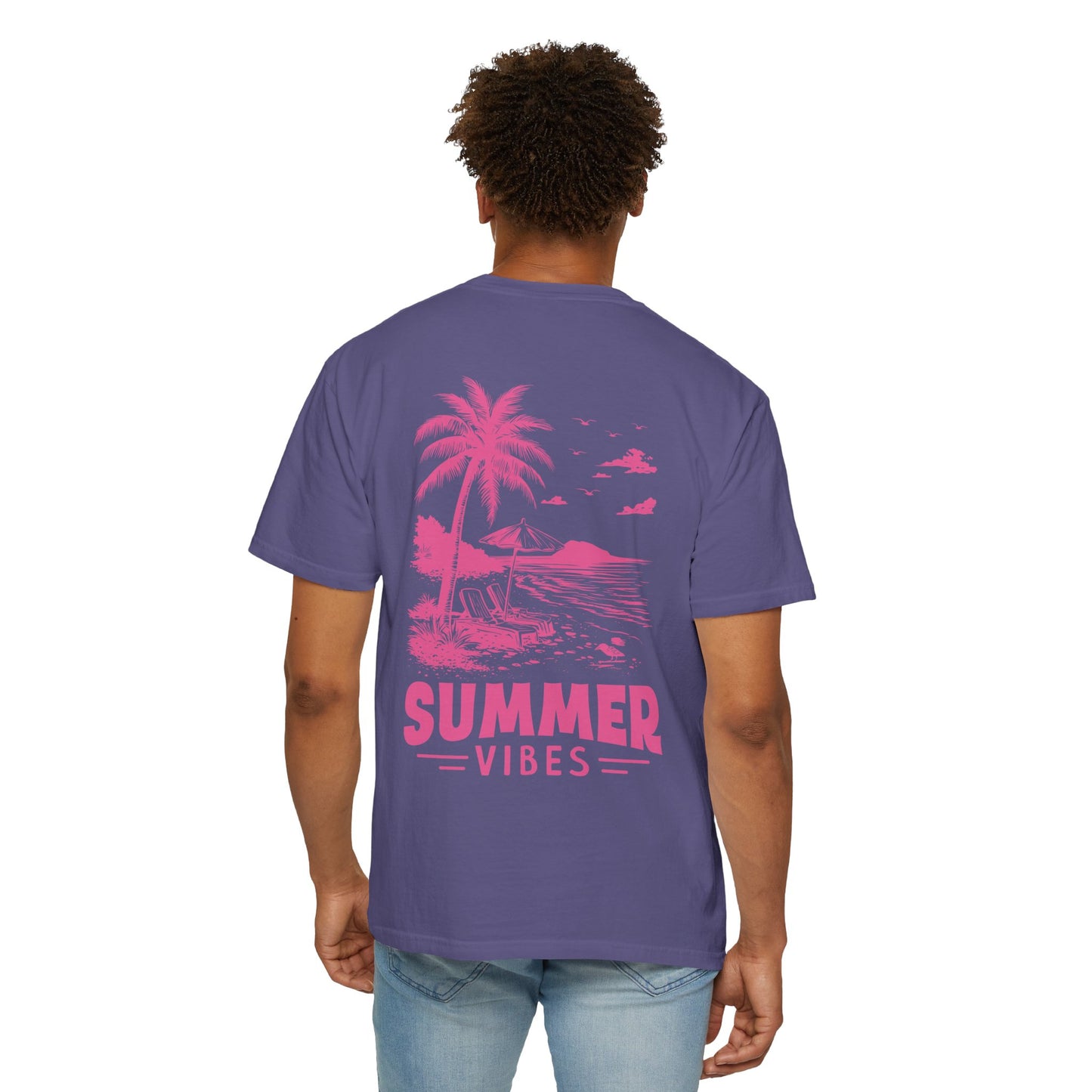 Summer Vibes Unisex Garment-Dyed T-shirt - Retro Beach Graphic