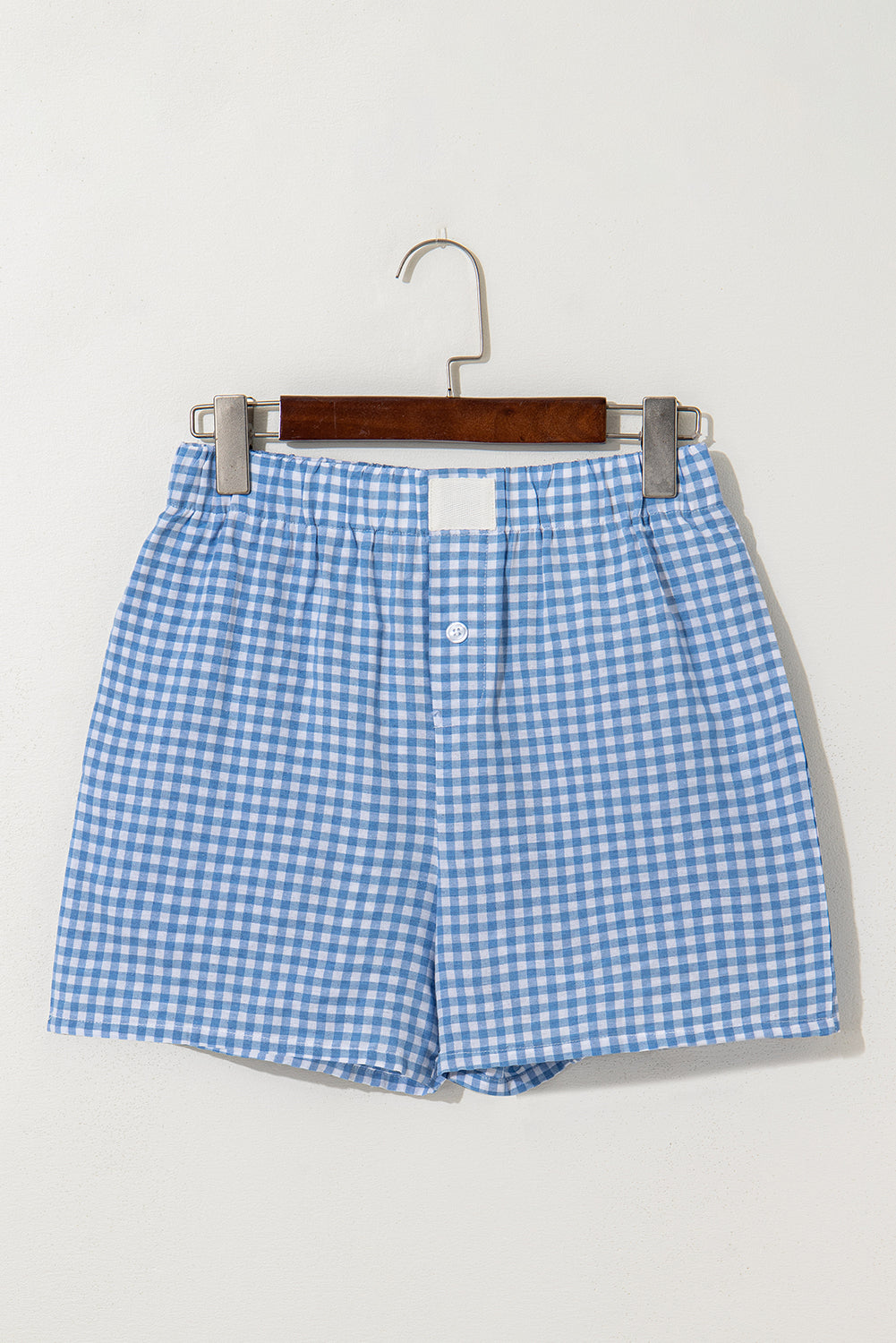 Blue Gingham Printed High Waist Shorts