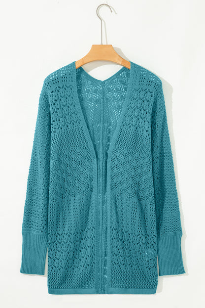 Lapis Mix Pattern Hollowed Knit Open Front Cardigan