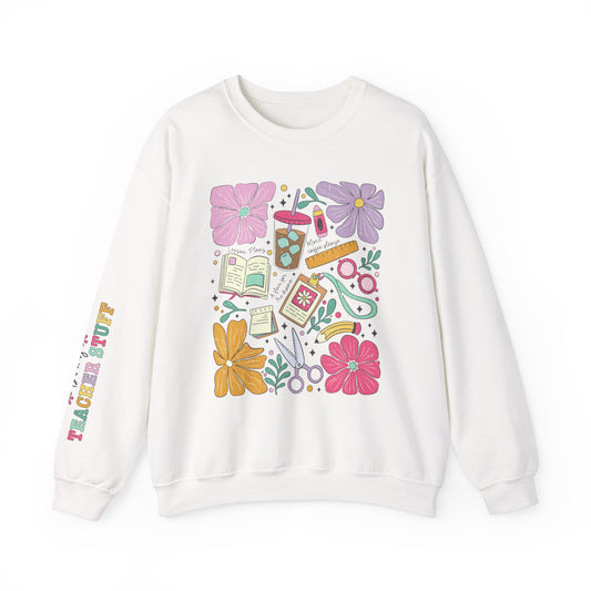 Busy Doing Teacher Stuff Crewneck Sweatshirt - Cute Floral Design for Educators