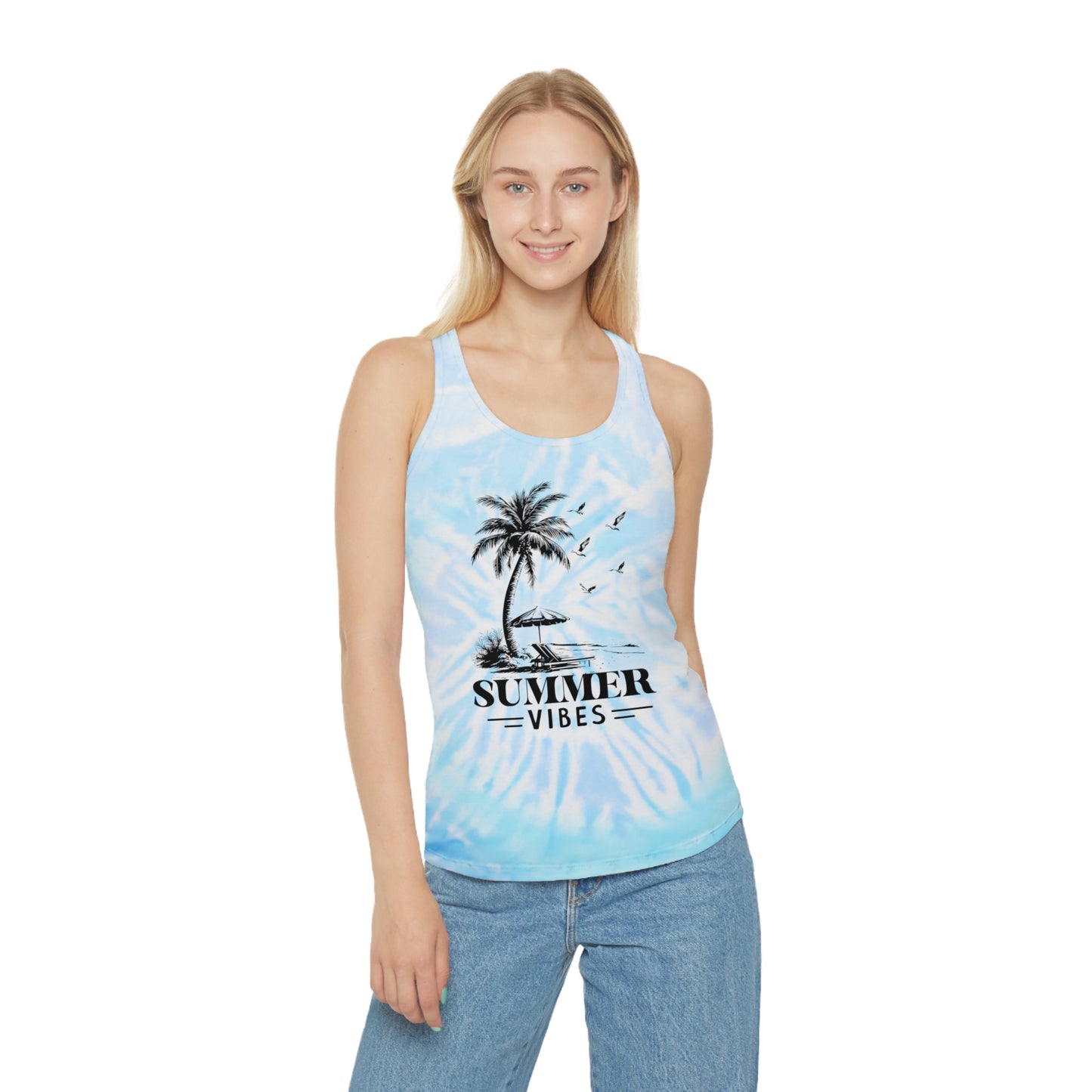 Summer Vibes Tie Dye Racerback Tank Top for Beach Days