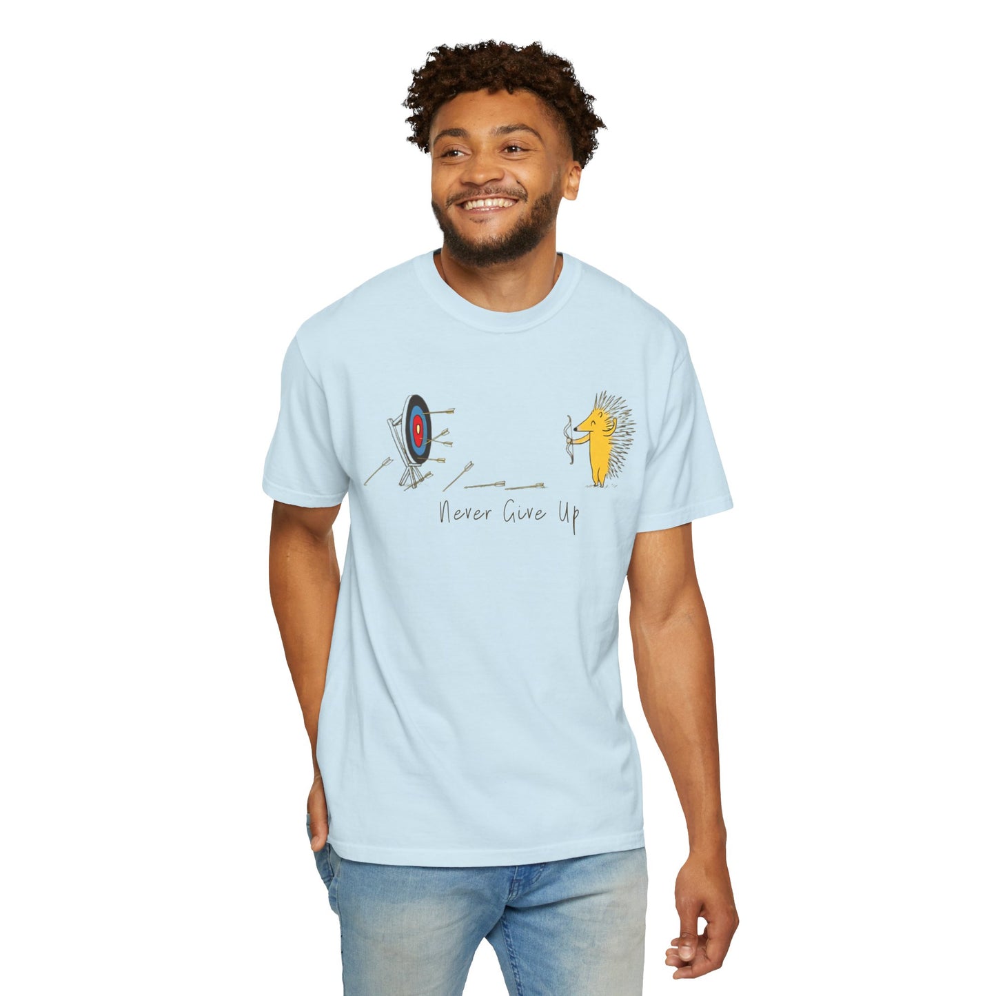 Motivational T-Shirt with Hedgehog Design, Unisex Graphic Tee, Gift for Friends, 'Never Give Up' Apparel, Perfect for Casual Wear, [...]