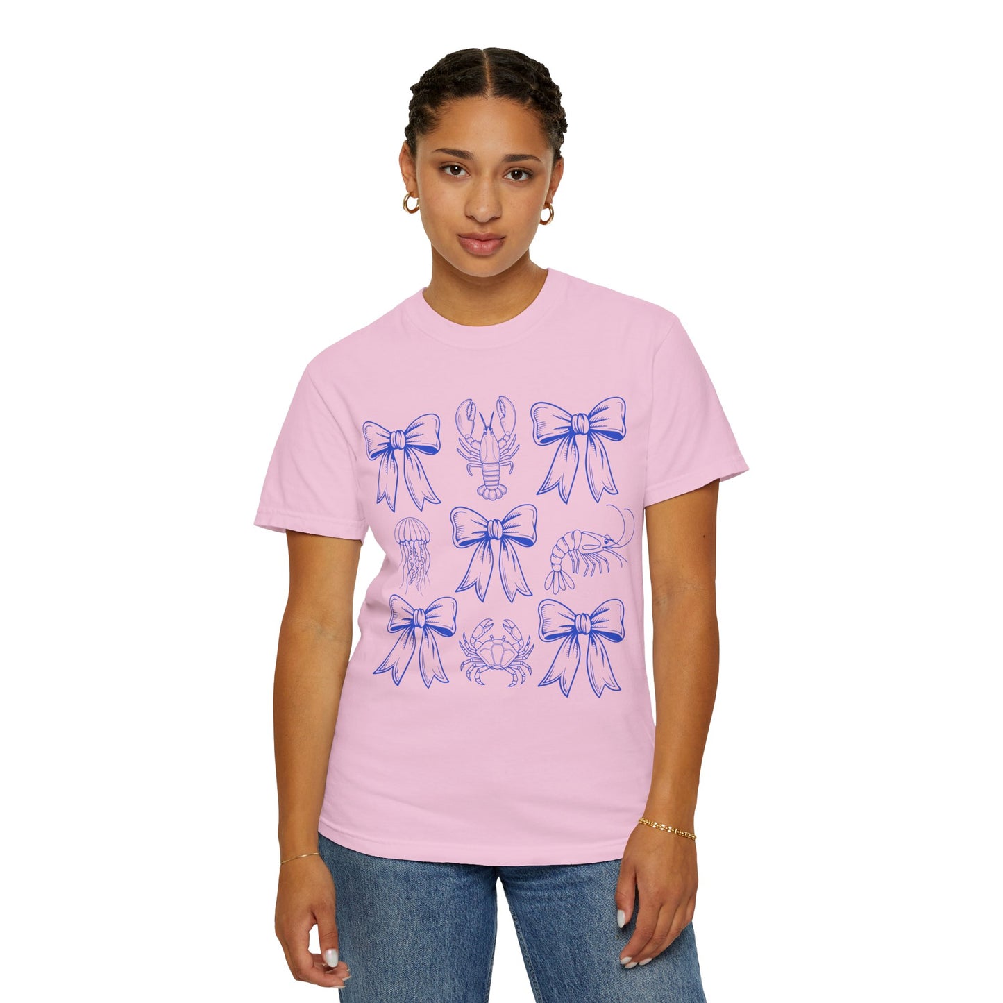 Coastal Charm Unisex Garment-Dyed T-Shirt with Nautical Bows