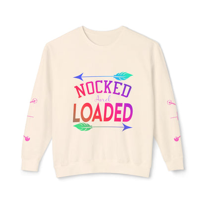 Nocked and Loaded Unisex Lightweight Crewneck Sweatshirt With Bows on Sleeves