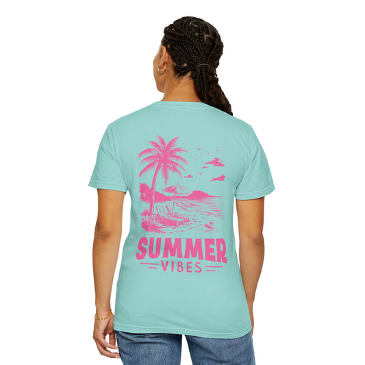 Summer Vibes Unisex Garment-Dyed T-shirt - Retro Beach Graphic