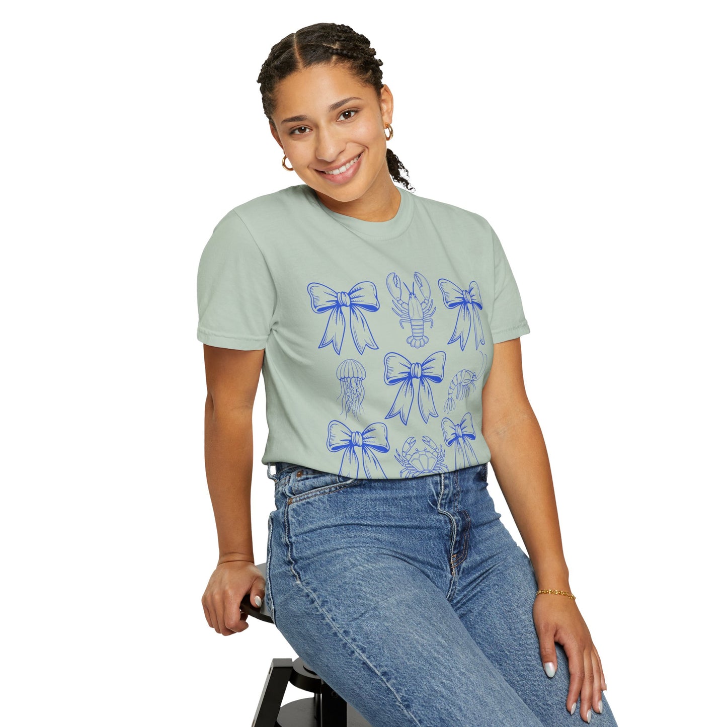 Coastal Charm Unisex Garment-Dyed T-Shirt with Nautical Bows