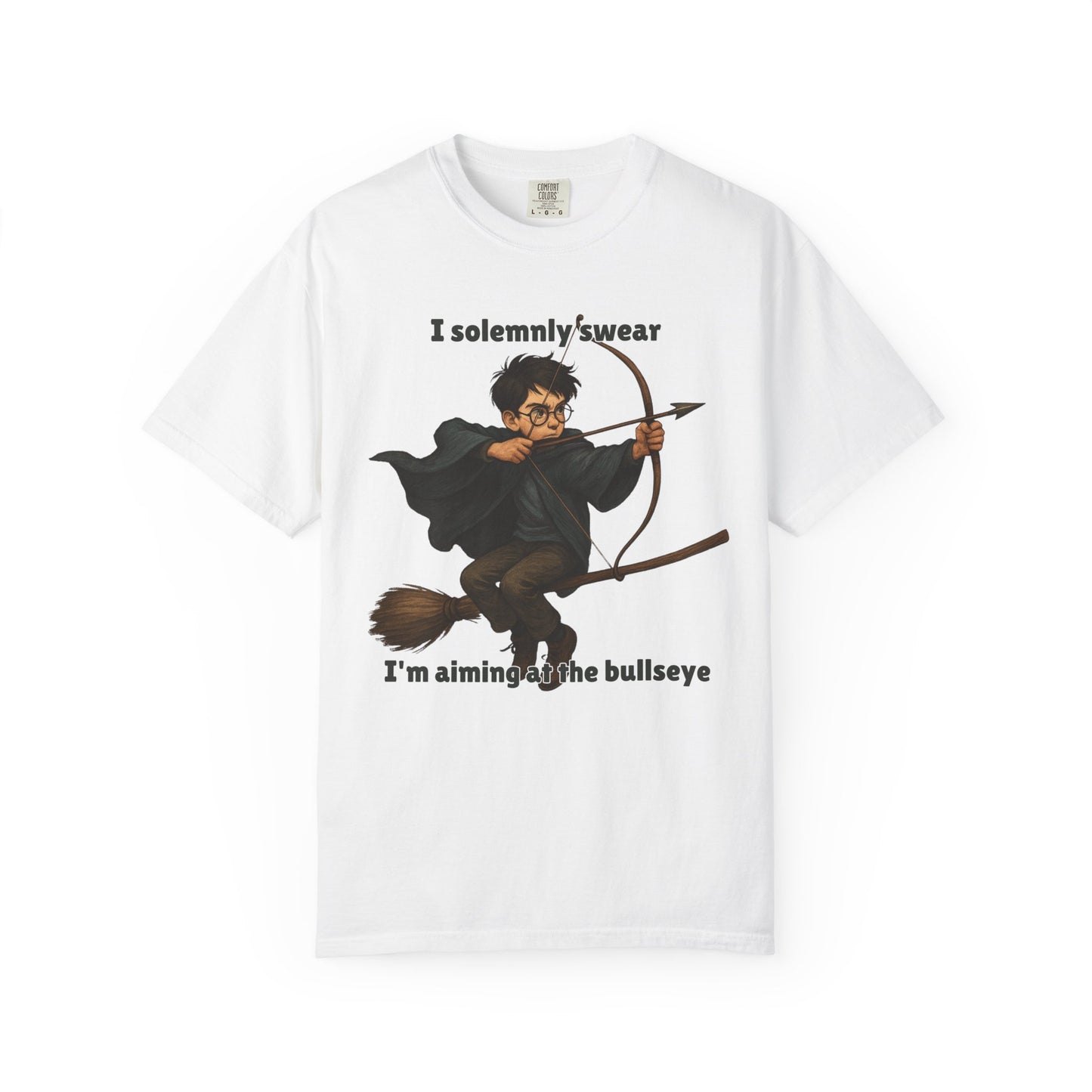 Humorous Wizard Archery T-Shirt, Quirky Gift for Fans, Magic Lover Tee, Cartoon Character Shirt, Ideal for Birthdays & Events