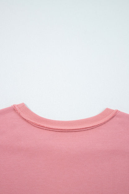 Peach Blossom Floral Applique Baggy Pullover Sweatshirt