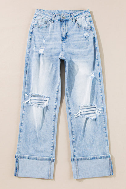 Beau Blue Light Wash Distressed Straight Jeans