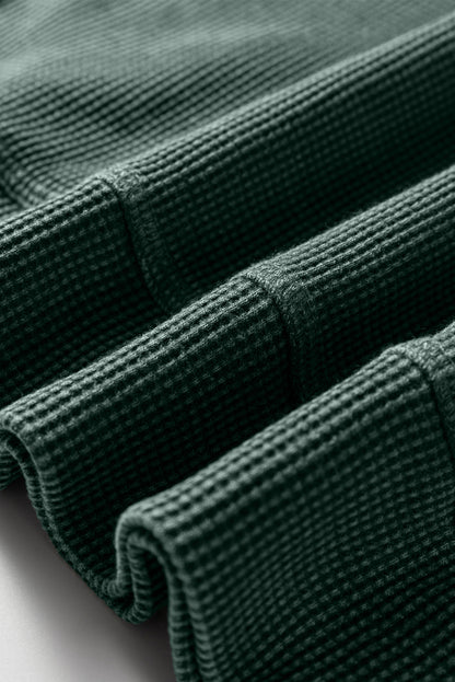 Mist Green Waffle Knit Patchwork Long Sleeve Loose Top