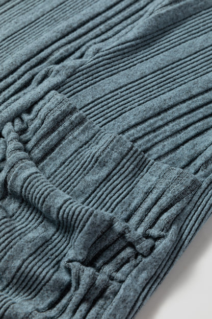Stone Blue Ribbed Open Front Knitted Top with Pockets