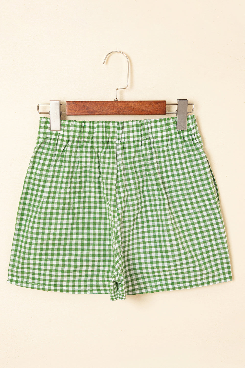 Fern Green Gingham Printed High Waist Shorts