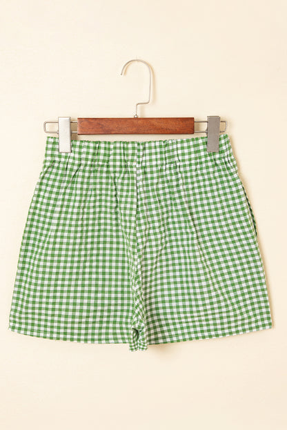 Fern Green Gingham Printed High Waist Shorts