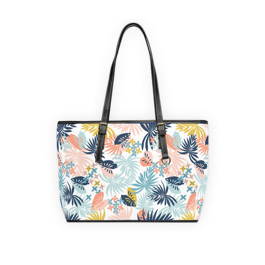 Tropical Floral Leather Shoulder Bag - Stylish Tote for Summer Adventures