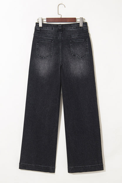 Black Wide Leg Pocketed High Waist Jeans