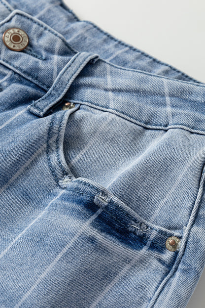 Beau Blue Multi Buttons Pinstripe Wide Leg Jeans